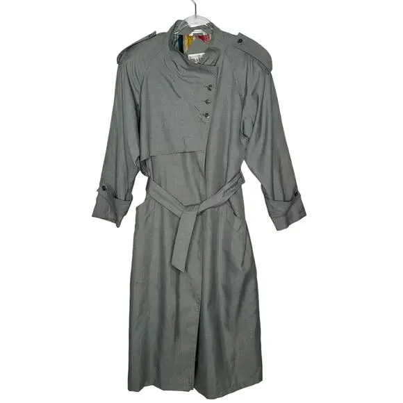 Vintage 1980s Braefair Sage Green Belted Trench Coat Large